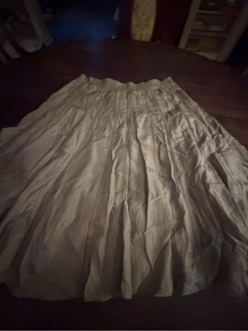 Soft Surroundings 100% Silk Skirt PXL Sage  Ladder Lace Pintuck Boho Midi